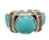Southwest Sterling Silver Apple Coral And Turquoise Inlay Ring Size 5-1/4 AX82299